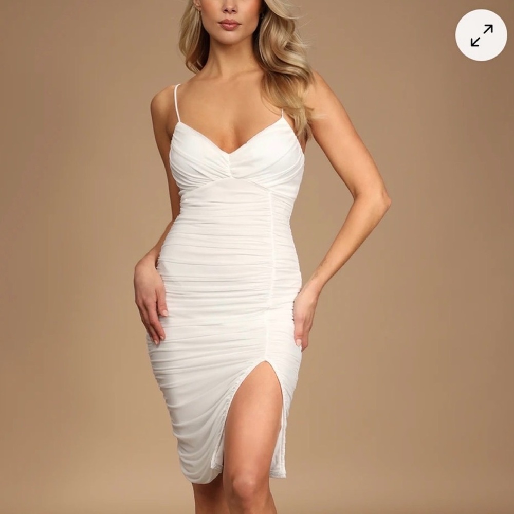 Lulu's White Ruched Spaghetti Strap Midi Dress
